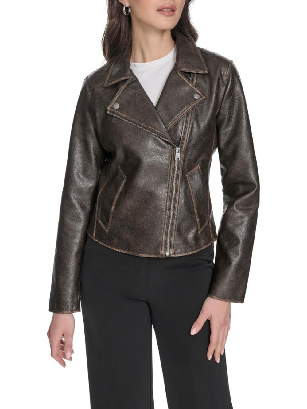 Chic Women's Moto Jacket with Welt Pockets - Stylish & Versatile Outerwear